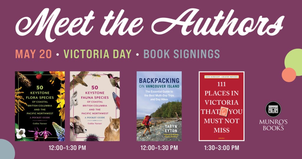 Poster advertising book signing for Backpacking on Vancouver Island at Munro's books