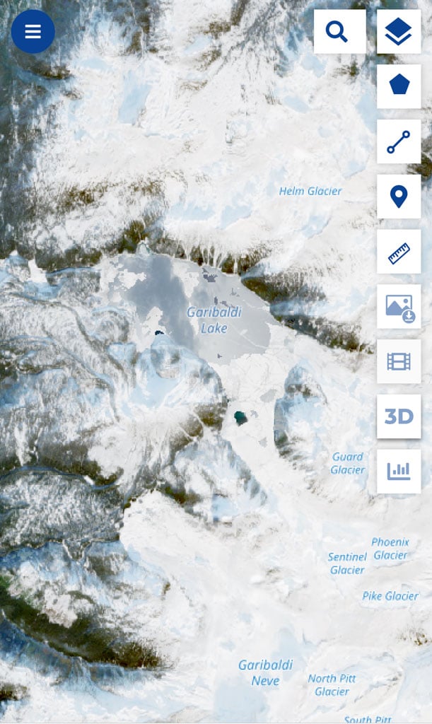 Screenshot of an aerial photo from Copernicus Browser showing snow cover