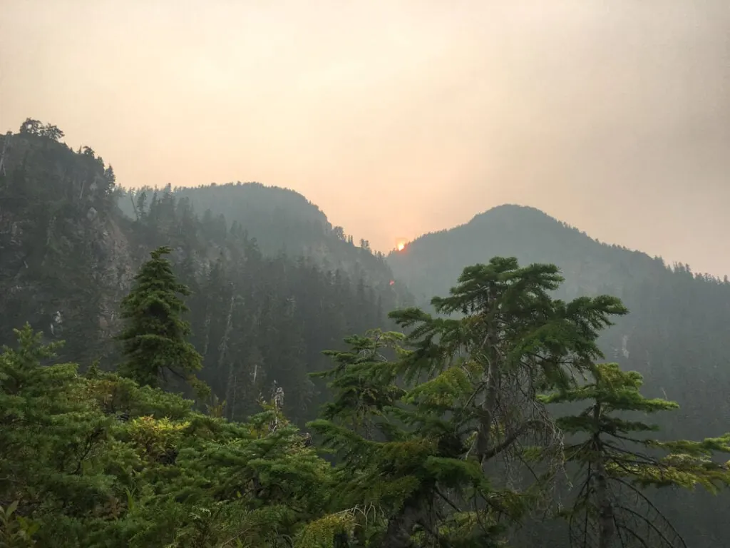 Orange tinged sky with wildfire smoke