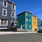 Brightly coloured houses along Jellybean row in St. John's Newfoundland