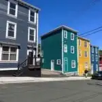 Brightly coloured houses along Jellybean row in St. John's Newfoundland