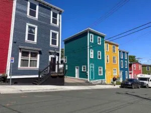 Brightly coloured houses along Jellybean row in St. John's Newfoundland