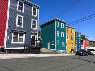 Brightly coloured houses along Jellybean row in St. John's Newfoundland