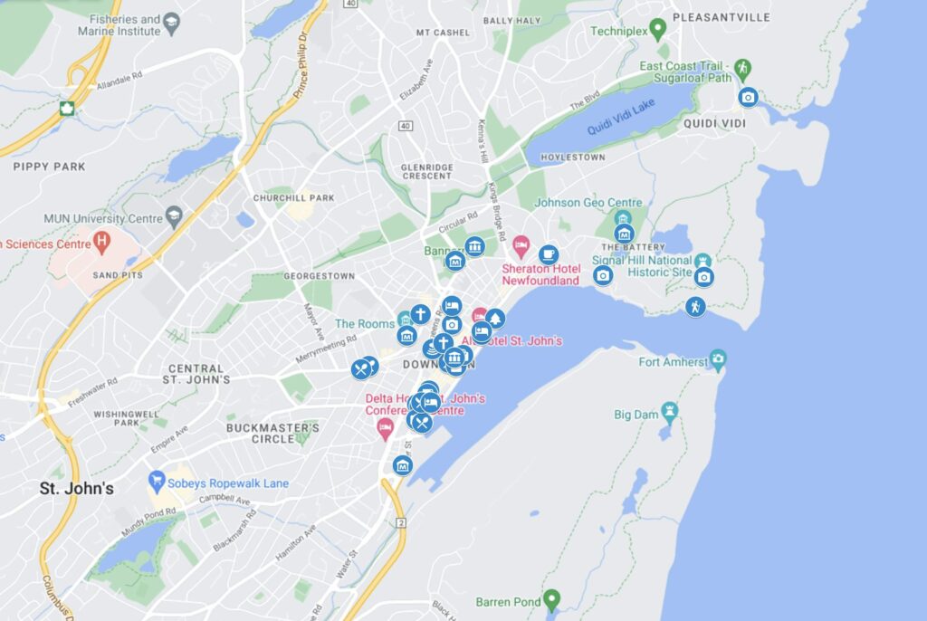 Map of the best things to do in St. John's Newfoundland