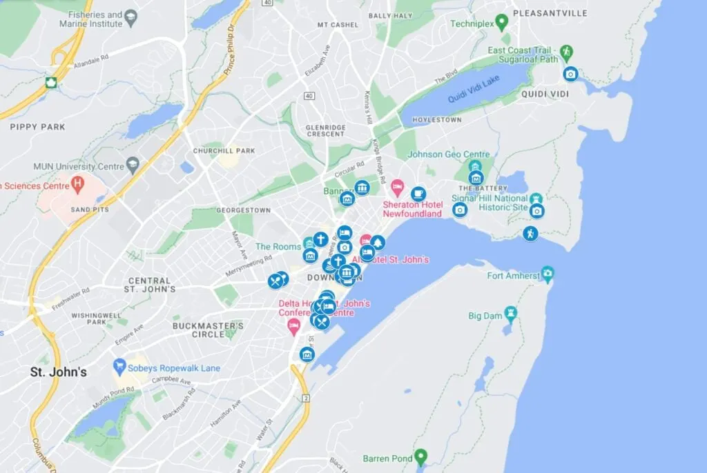 Map of the best things to do in St. John's Newfoundland