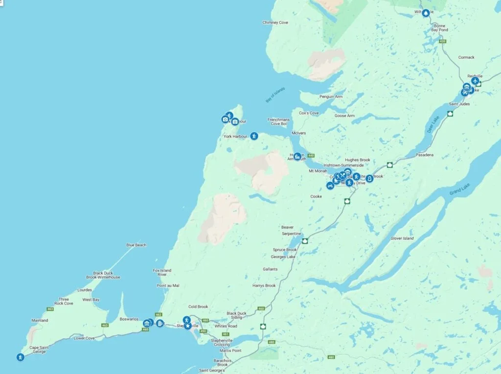 Map of things to do in Corner Brook