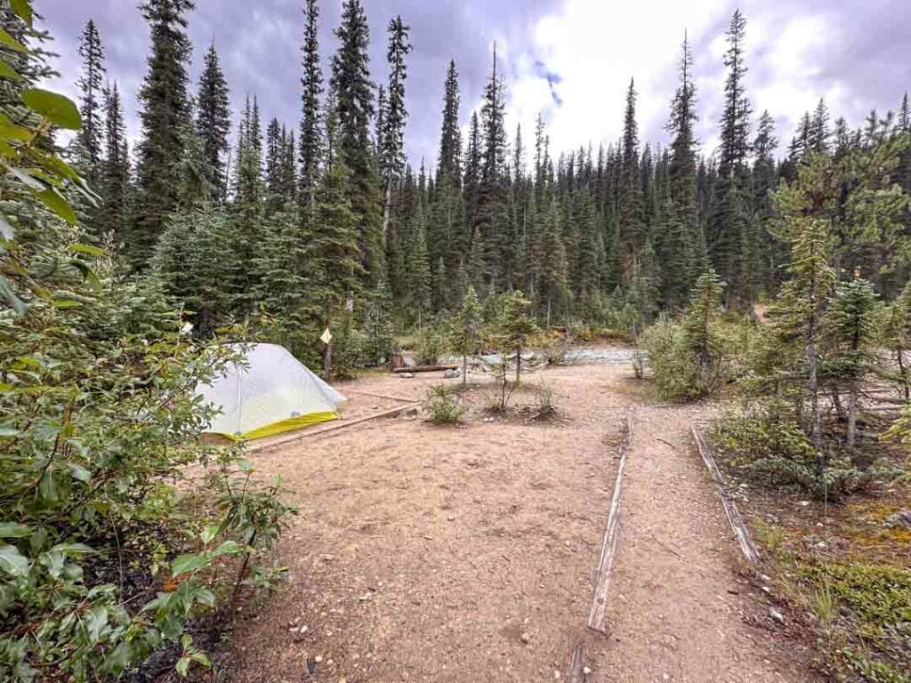 A tent at the Laughing Falls Campground in Yoho National Park