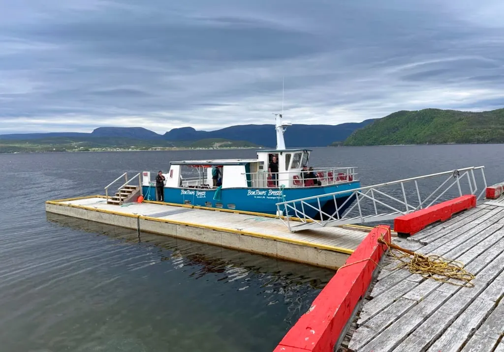 The Bonne Bay Water Shuttle at the dock in Woody Point, Newfoundland