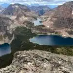 Egypt Lake, Scarab Lake, and Mummy Lake in Banff National Park seen from the top of Pharaoh Peak