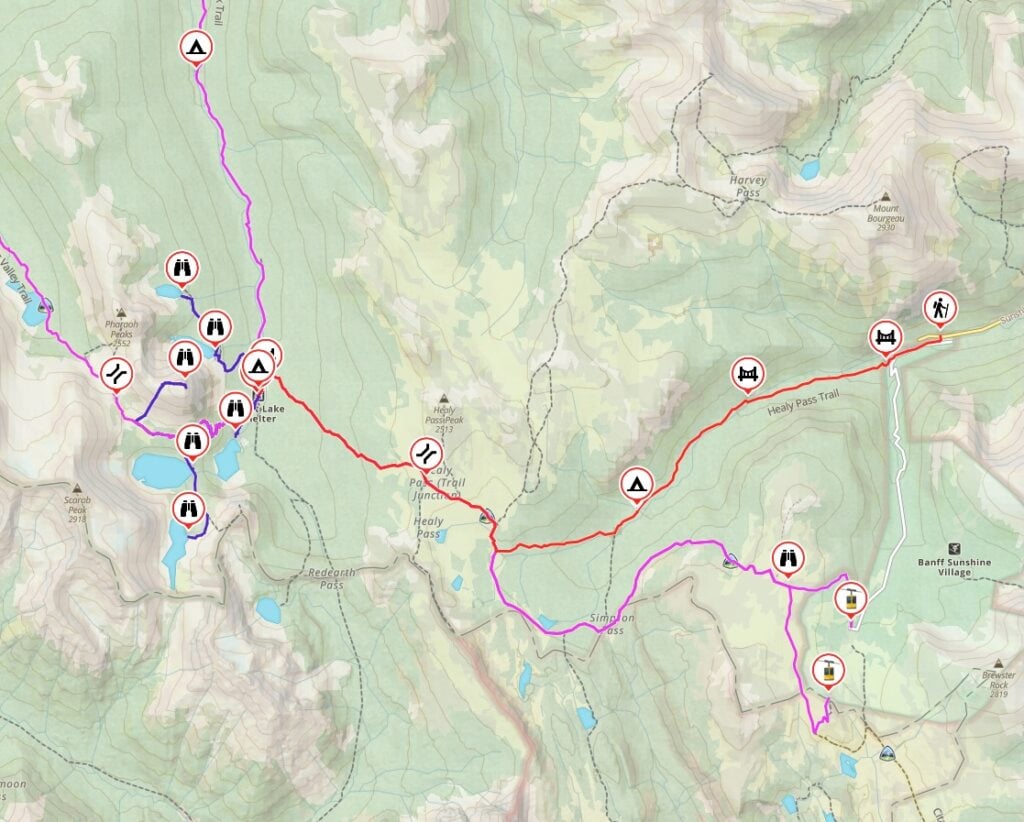 Map of trails around Egypt Lake in Banff National Park