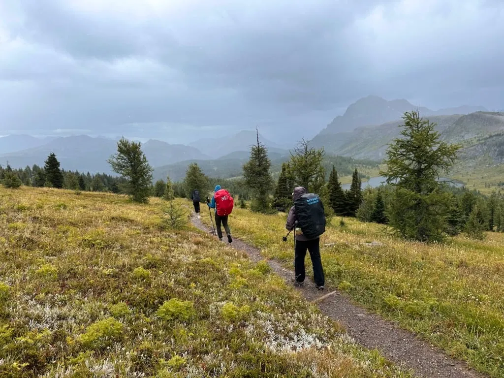 Hikers wearing rain gear at Healy Pass