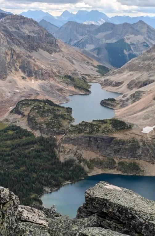 Looking down on Scarab and Mummy Lakes from Pharaoh Peaks