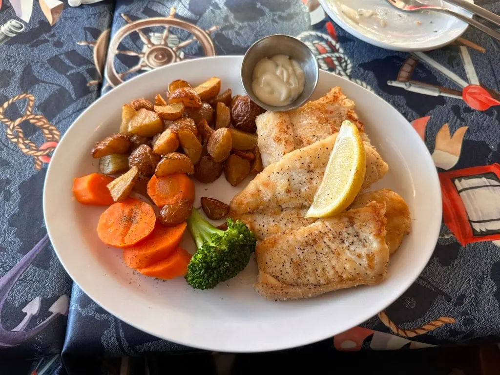 Fried fish dinner at the Seaside Restaurant in Trout River, Newfoundland