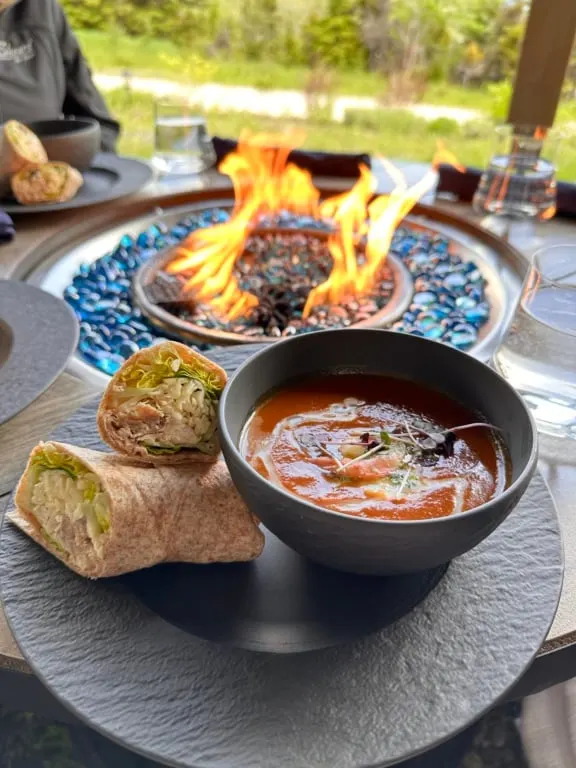 A chicken wrap and a bowl of lobster bisque at Taste Restaurant