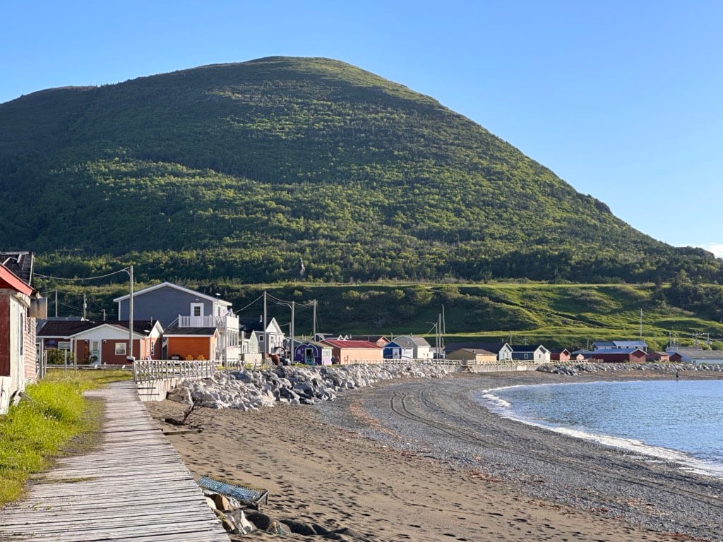 The beach and boardwalk in Trout River, Newfoundland