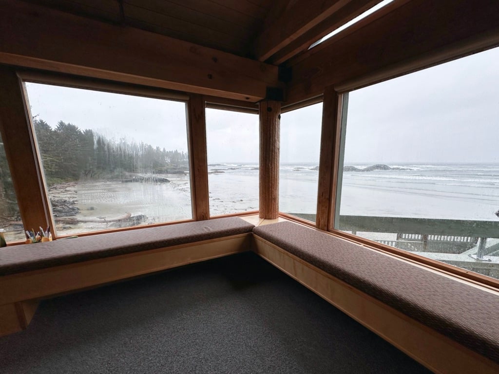 The indoor storm watching observatory at the Kwisitis Visitor Centre in Pacific Rim National Park 