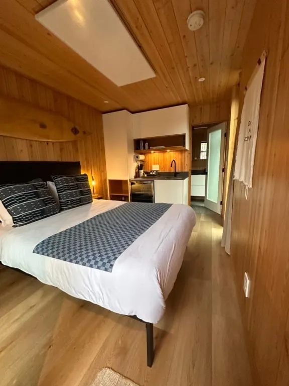 The inside of a tiny house at Mackenzie Beach Resort