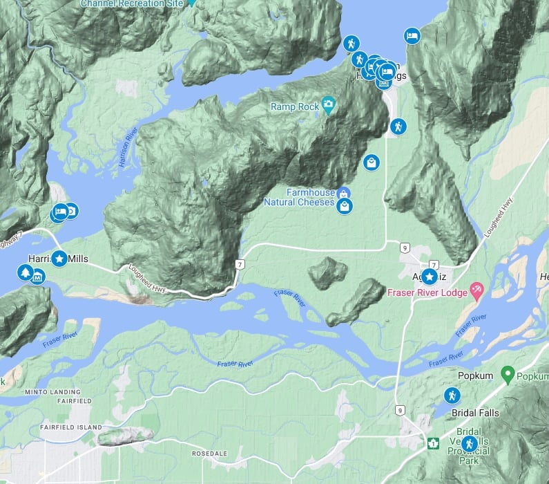 A map of things to do in Harrison Hot Springs in winter. 