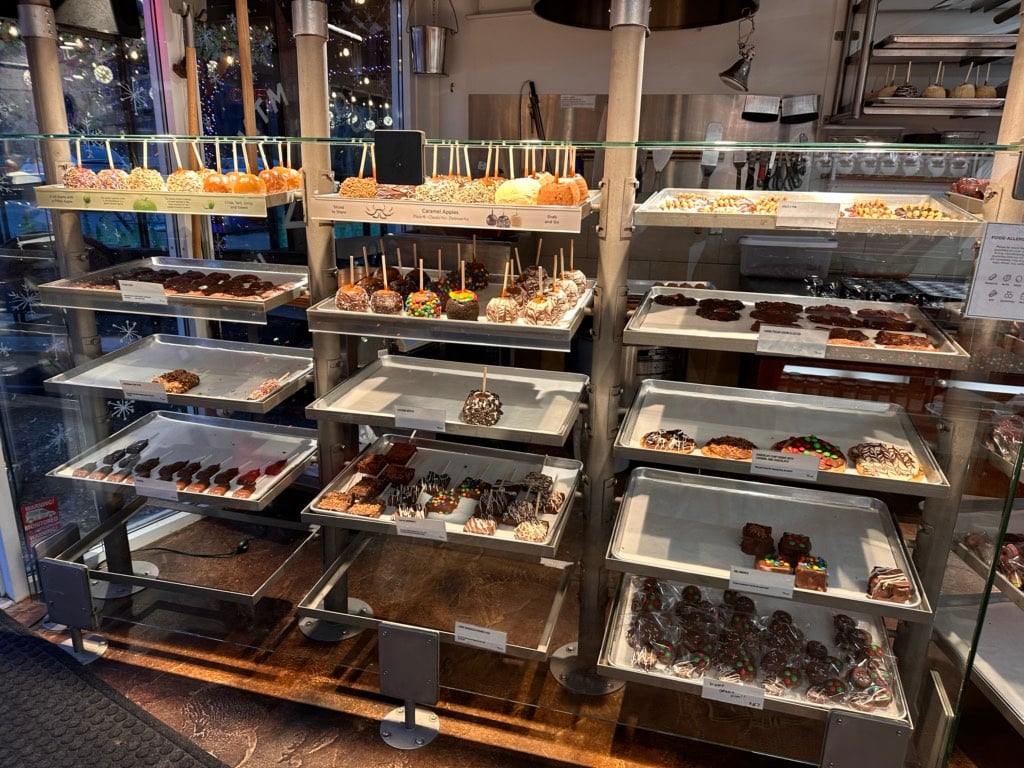 Shelves covered in chocolates at Rocky Mtn Chocolate