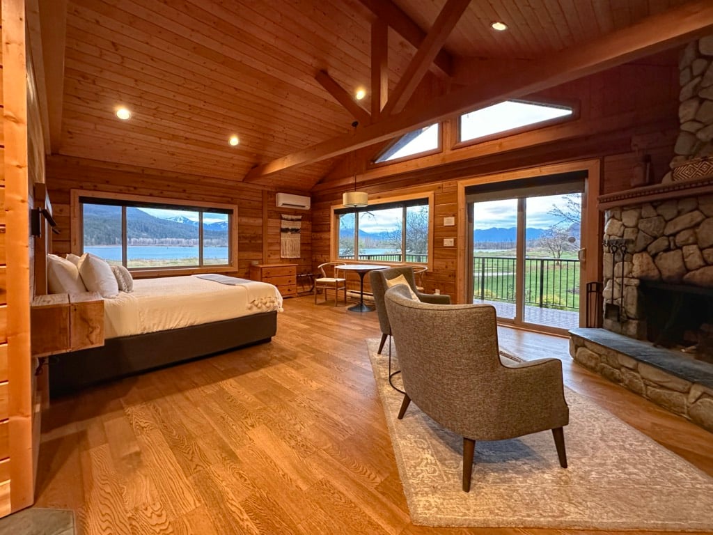 The interior of the classic rustic cabin at the Sandpiper Resort