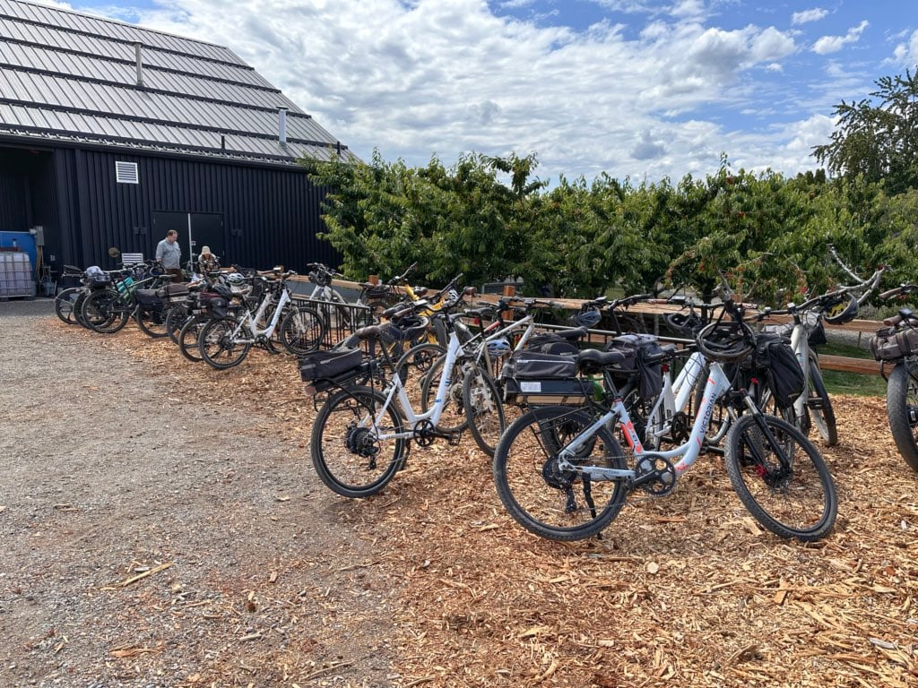 Full bike racks outside Abandoned Rail Brewing in Penticton