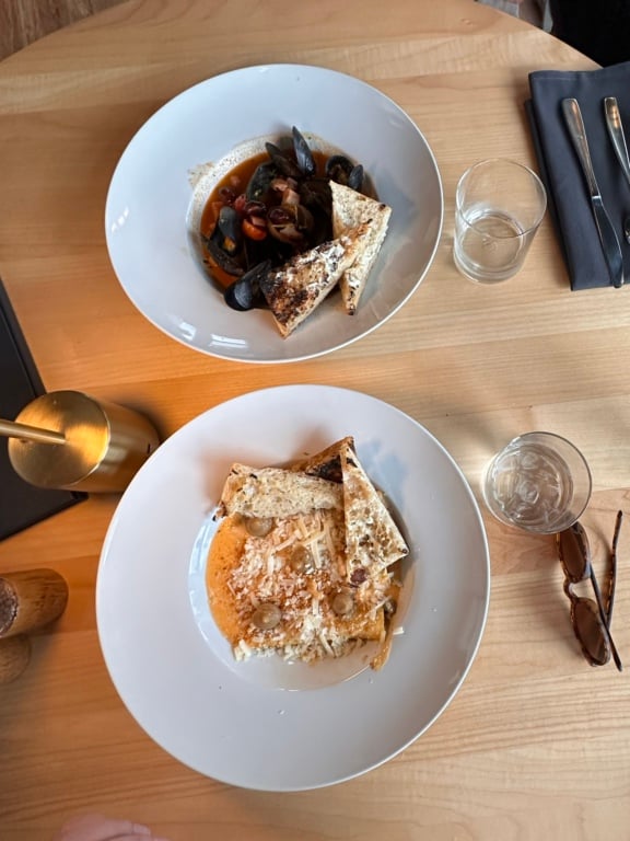 Overhead shot of meals at The Hooded Merganser in Penticton