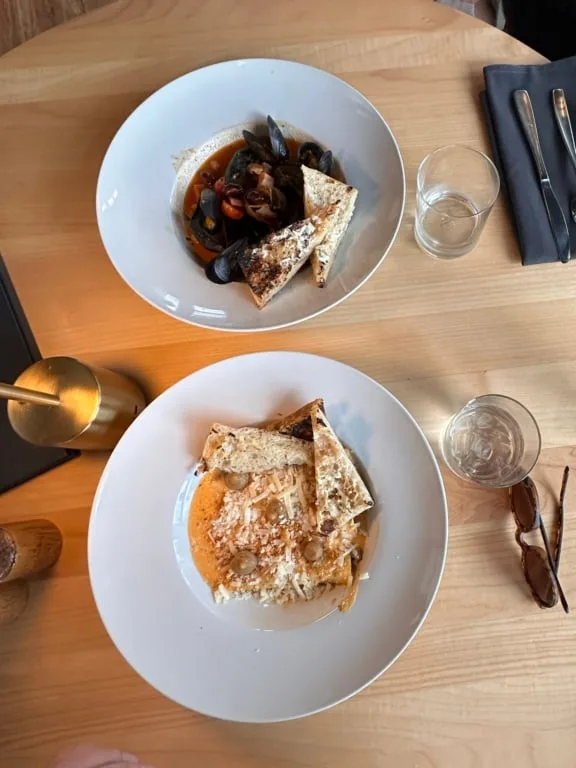 Overhead shot of meals at The Hooded Merganser in Penticton