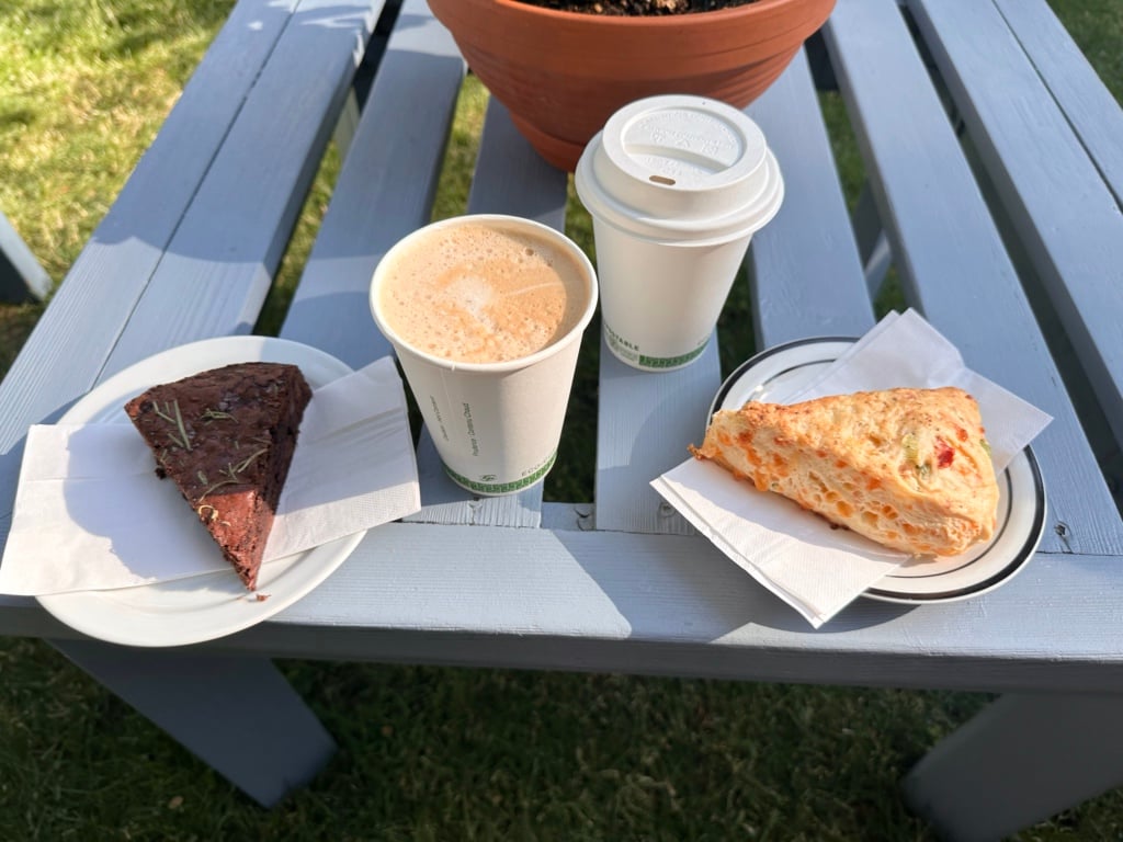 Baked goods and coffee from Just Baked in Naramata