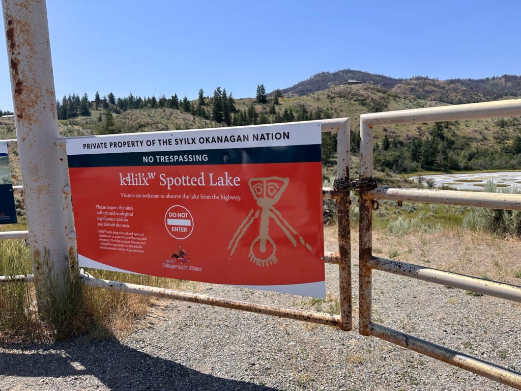 Sign at Spotted Lake in Penticton advising about the area being sacred to Indigenous people