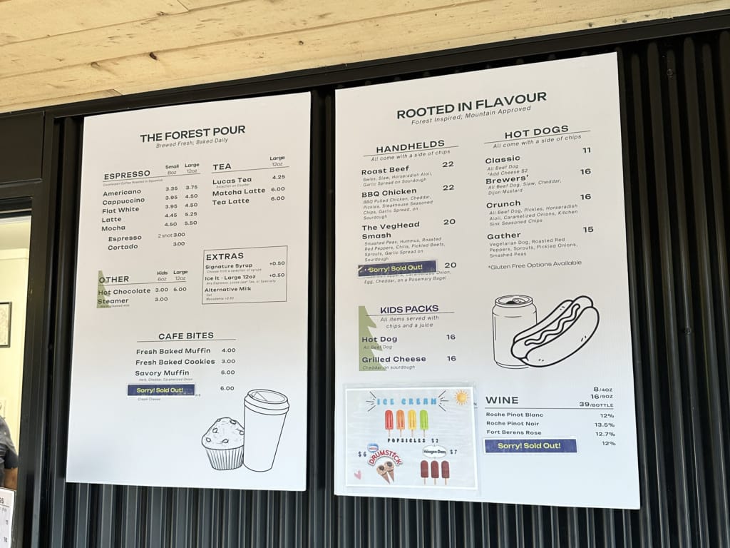 Menu at Squamish Canyon