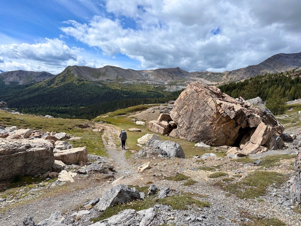 A hiker in Boulder Pass