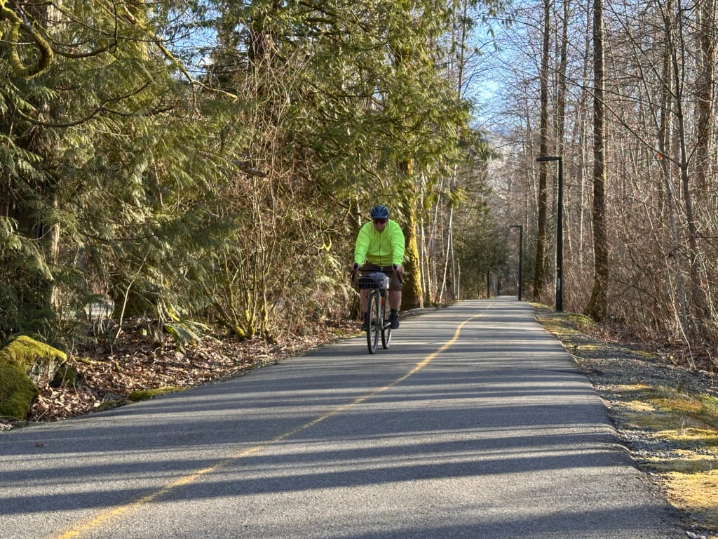 A cyclist on the Corridor Trail in Squamish