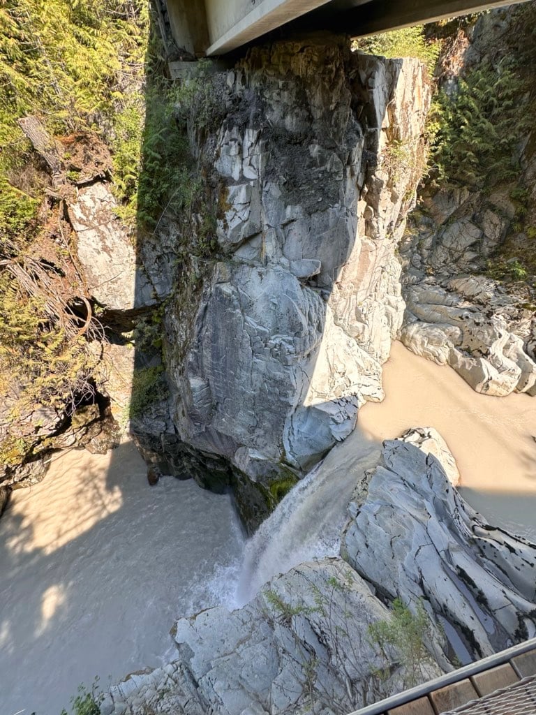 Overhead view of Mamquam Falls from Squamish Canyon.