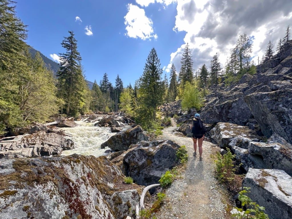 A hiker on the Gord's Garden section of the Sea to Sky Trail