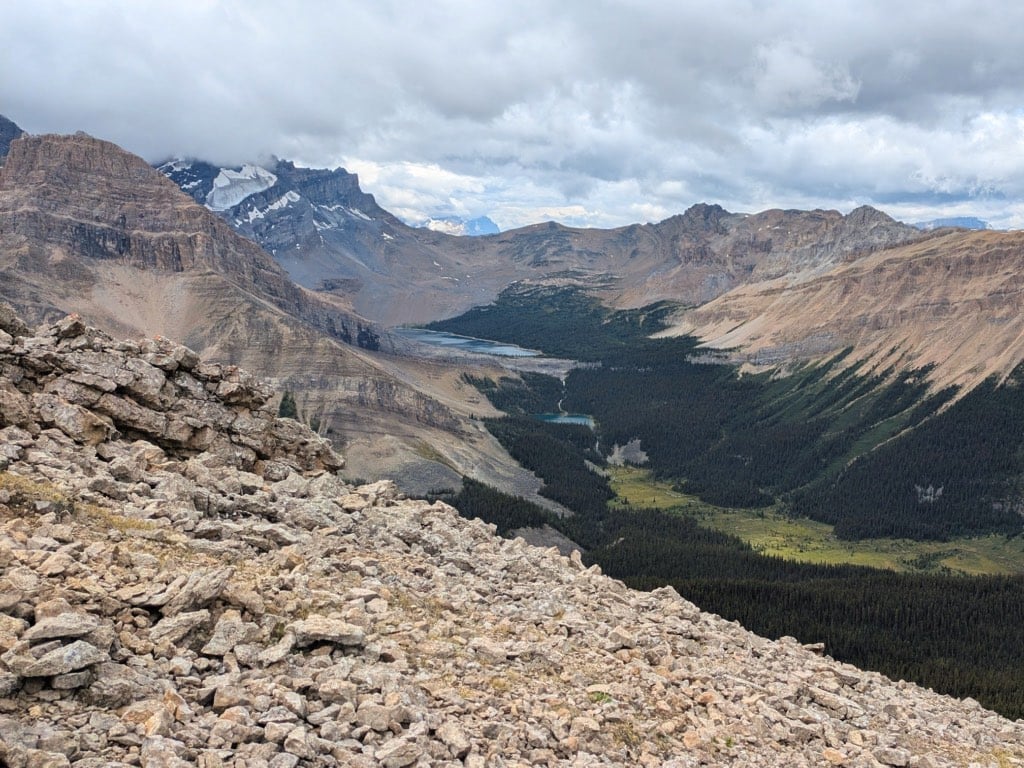 Merlin Lake from near the summit of Skoki Mountain.