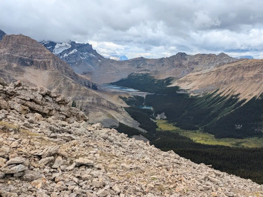 Merlin Lake from near the summit of Skoki Mountain.