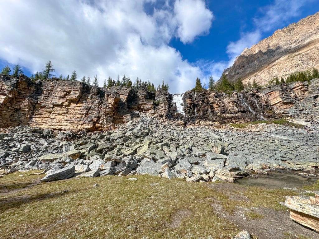Waterfall below Myosotis Lake on the Skoki Loop