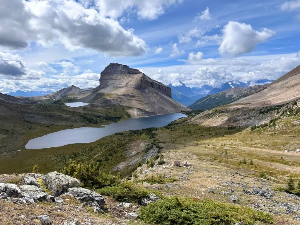Looking down to Ptarmigan Lake from Packer's Pass.