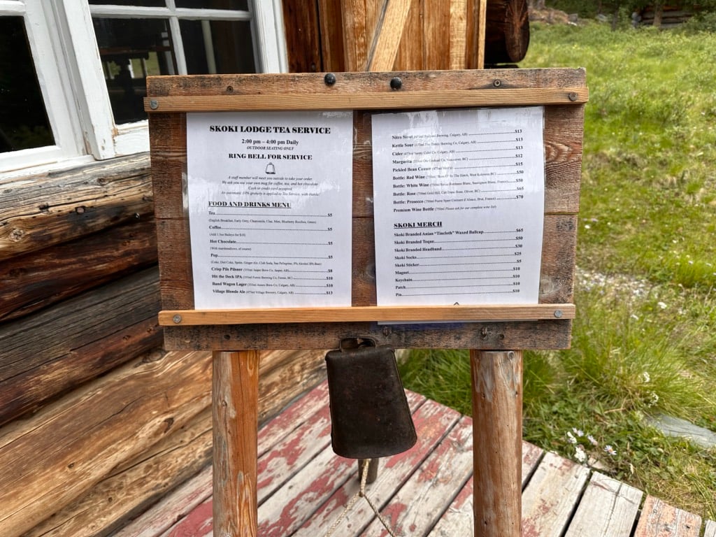 Price list at Skoki Lodge.