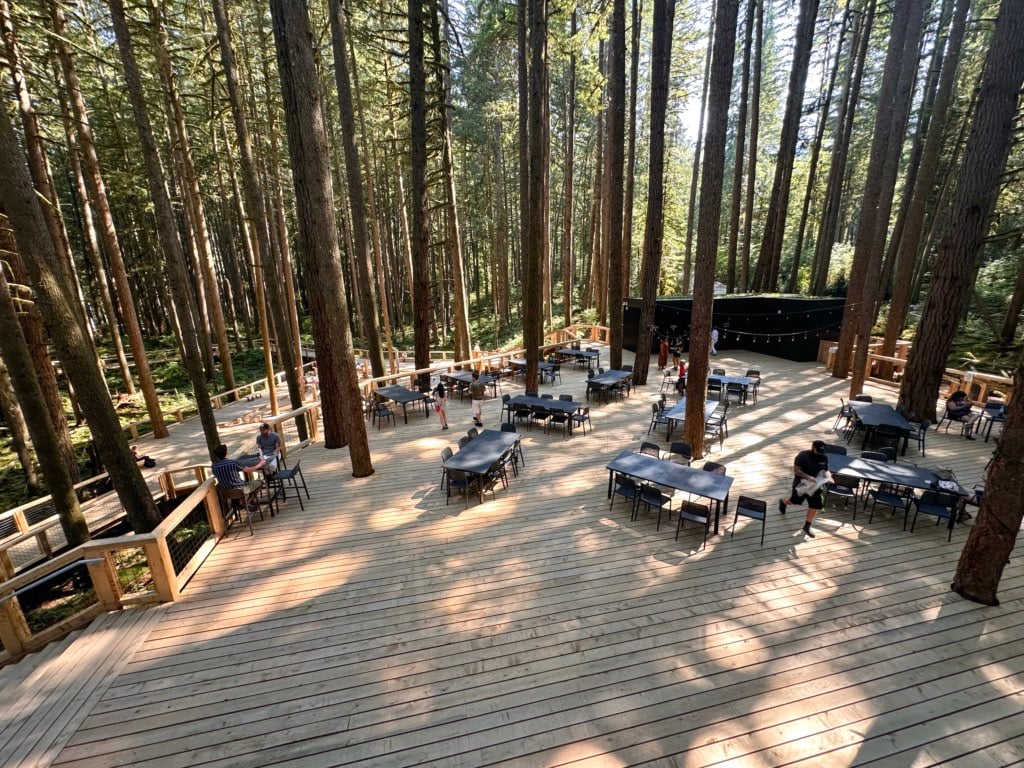 Tables at the Forest Lounge at Squamish Canyon