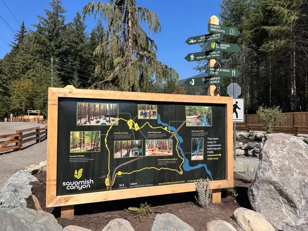 Map of Squamish Canyon posted outside the entrance.