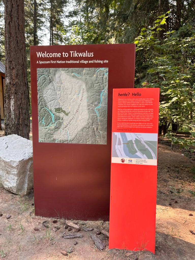 A sign explaining the Indigenous context of the area at Alexandra Bridge in the Fraser Canyon