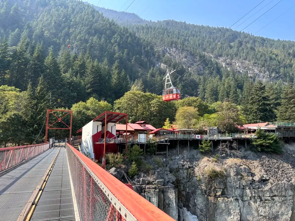 View of the Hell's Gate Airtram in the Fraser Canyon from the suspension bridge