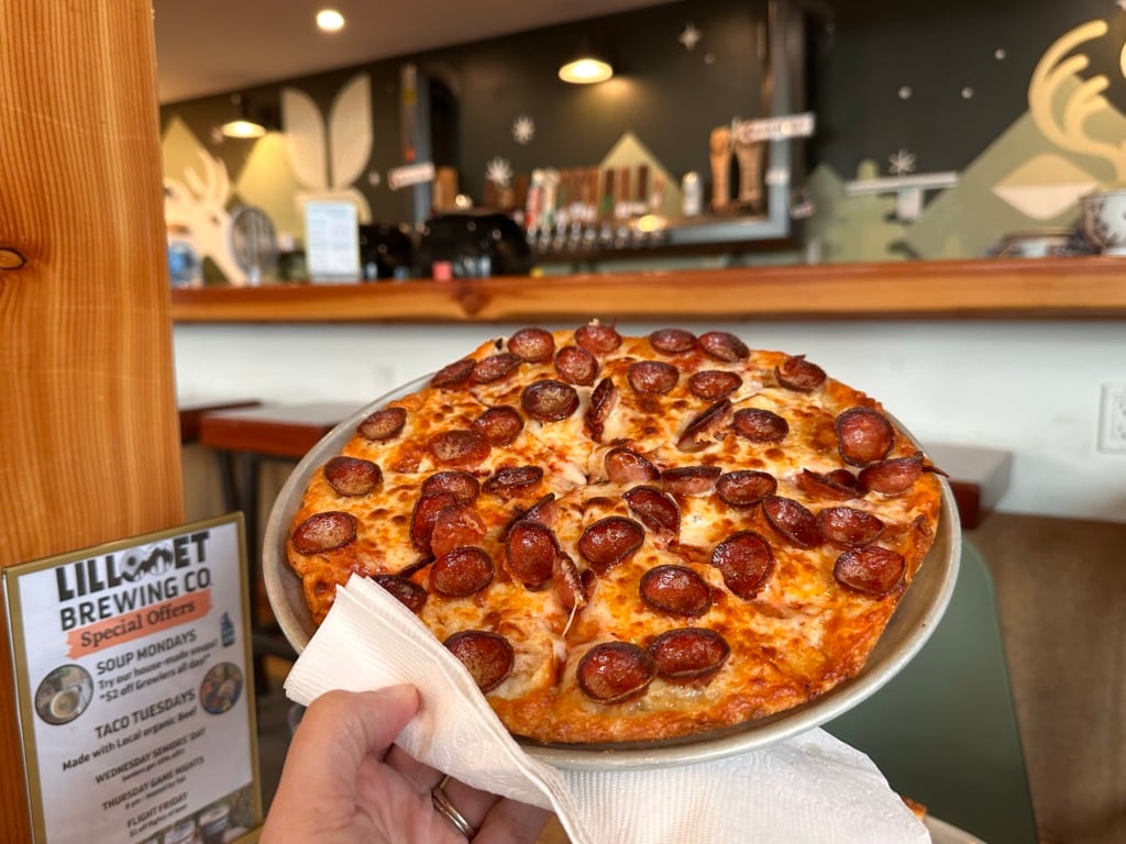 A pepperoni pizza at Lillooet Brewing