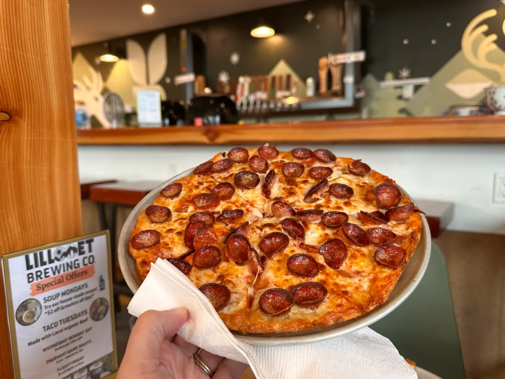 A pepperoni pizza at Lillooet Brewing