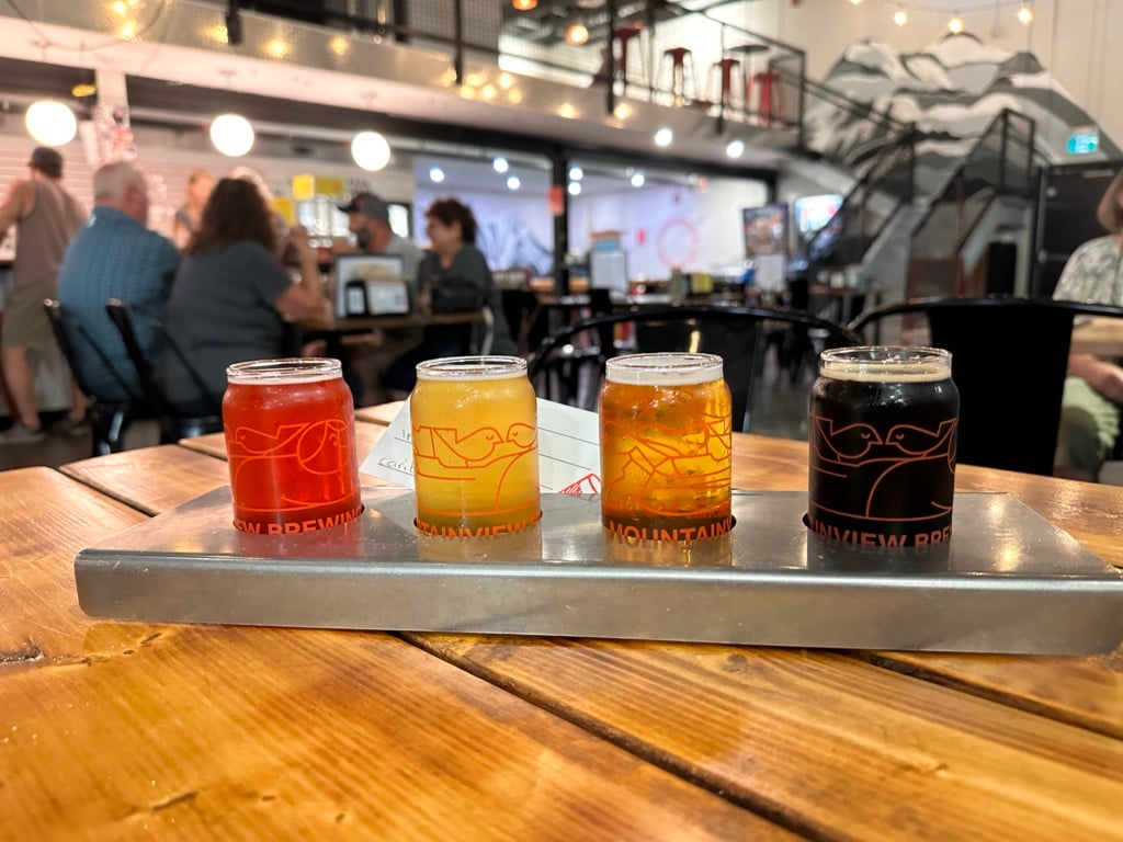 A flight of beer at Mountainview Brewing in Hope