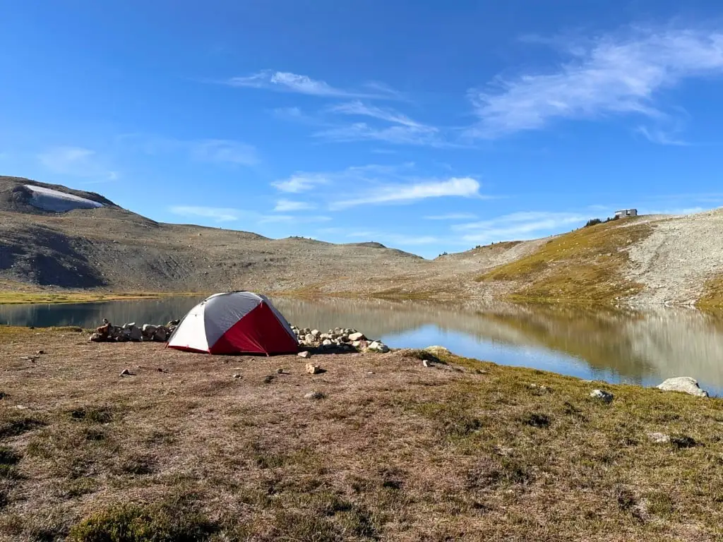 A tent at the Russet Lake campground