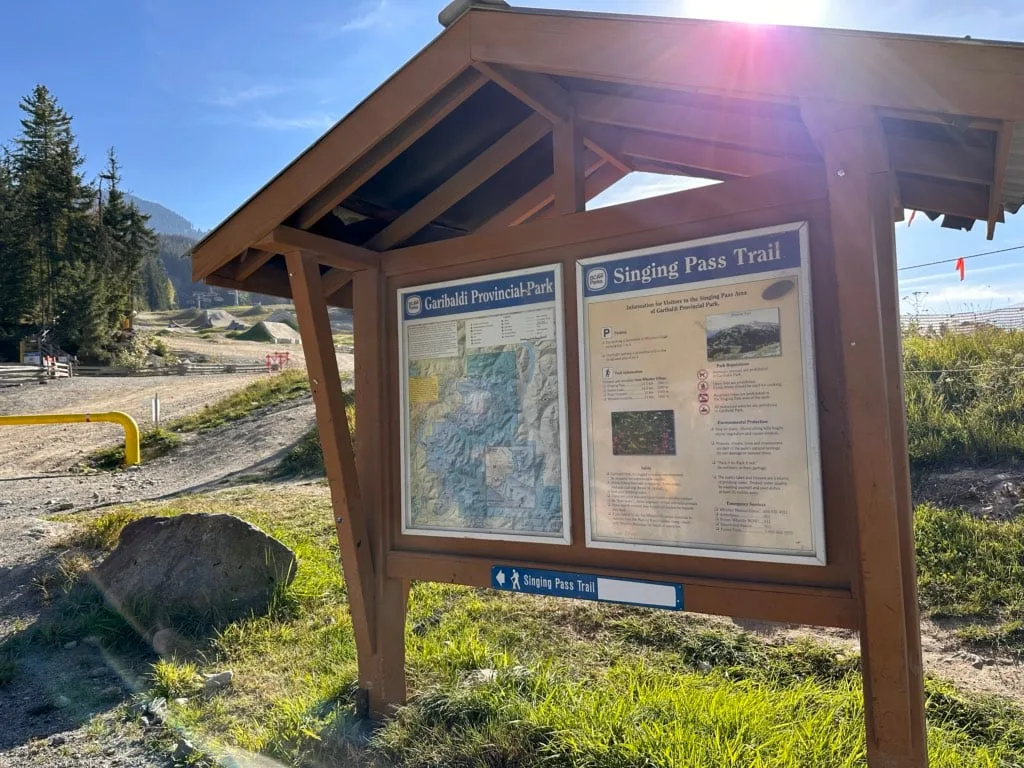 Signs at the Singing Pass Trailhead in Whistler