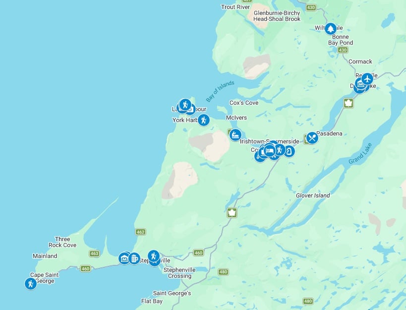 Map of things to do in Corner Brook