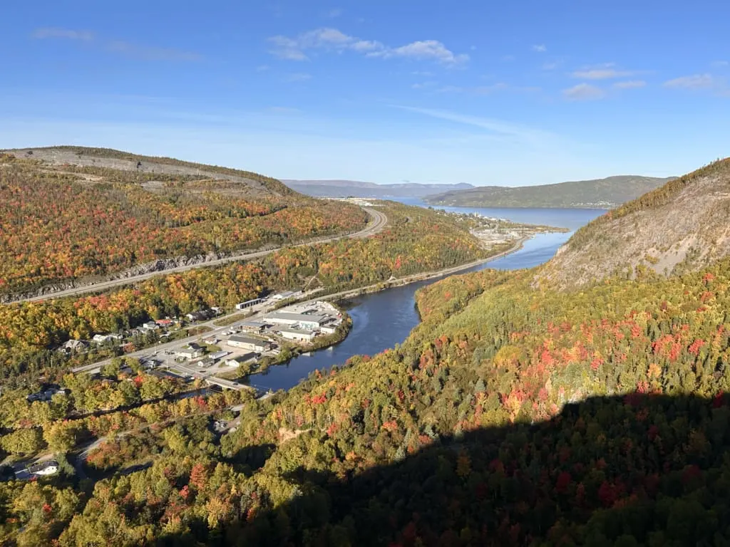 View of Humber Valley with fall colours from the Man in the Mountain Trail near Corner Brook